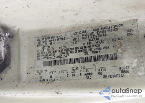 2005 Ford E-250 Commercial/Recreational из США, поврежденный, VIN 1FTNE24L05HB25547